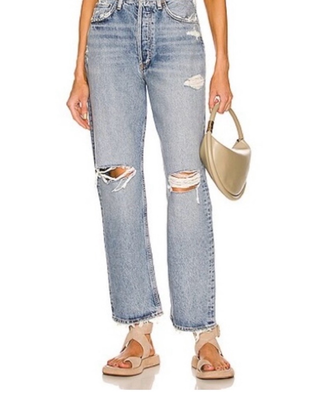 Agolde 90s high rise straight leg Jean in light  Blue Distressed